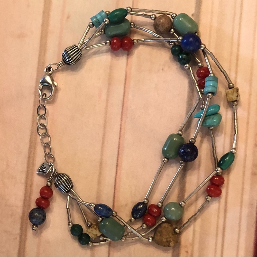Silpada Sterling Silver Lapis Turquoise Picture Jasper Coral Bracelet B0788 - Picture 4 of 16